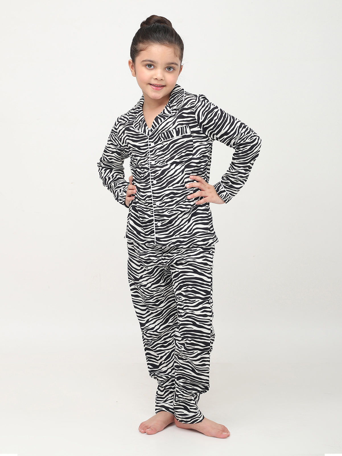 Animal Print Full Sleeves Nightsuit For Girls