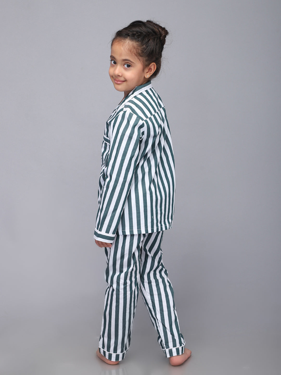 White Striped Nightsuit For Girls & Boys