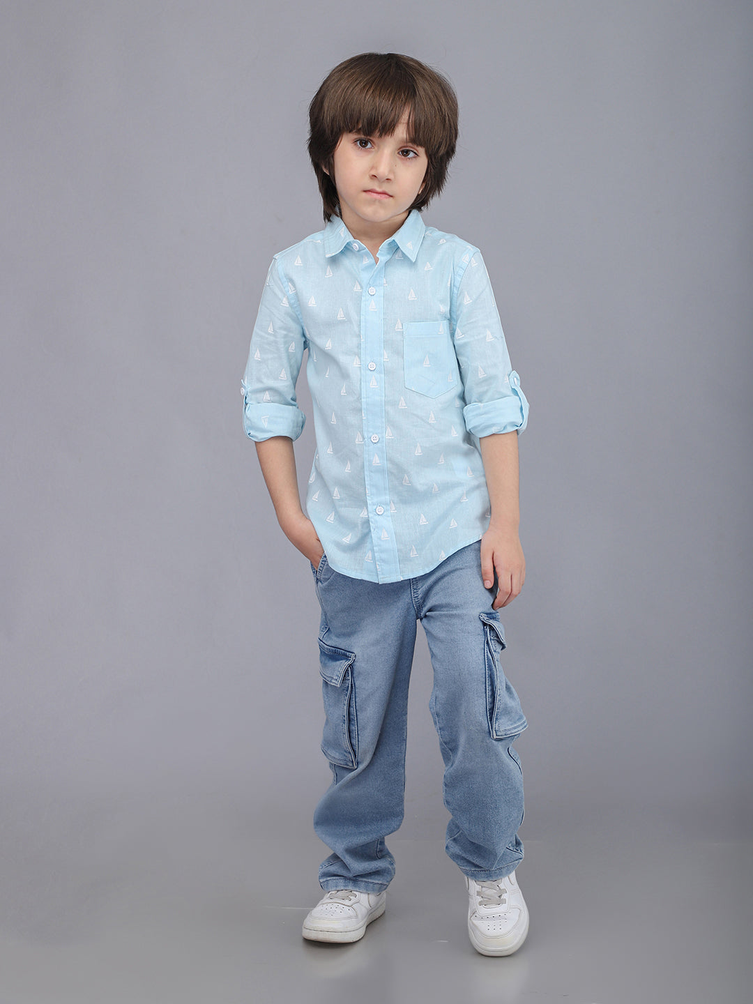 Camisa informal de manga larga a cuadros azul cielo