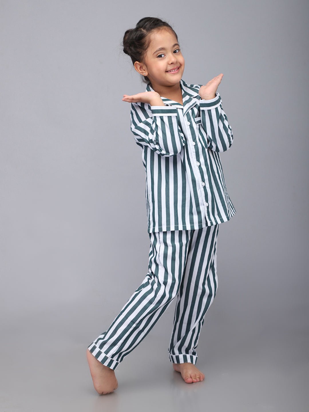 White Striped Nightsuit For Girls & Boys