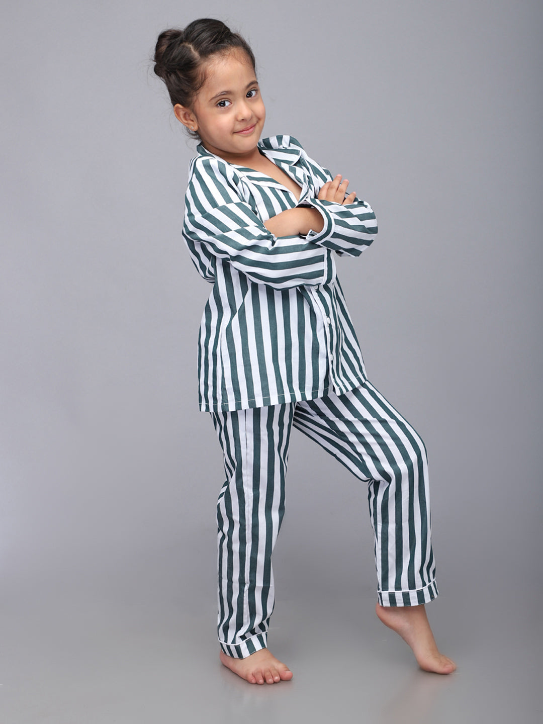 White Striped Nightsuit For Girls & Boys