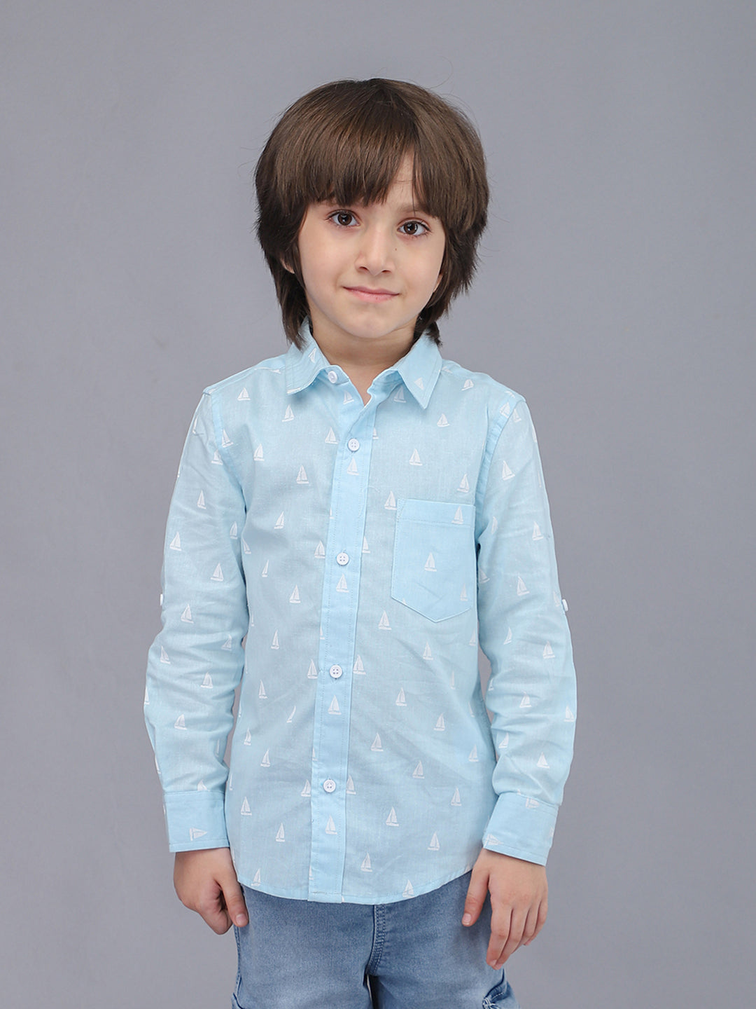 Camisa informal de manga larga a cuadros azul cielo