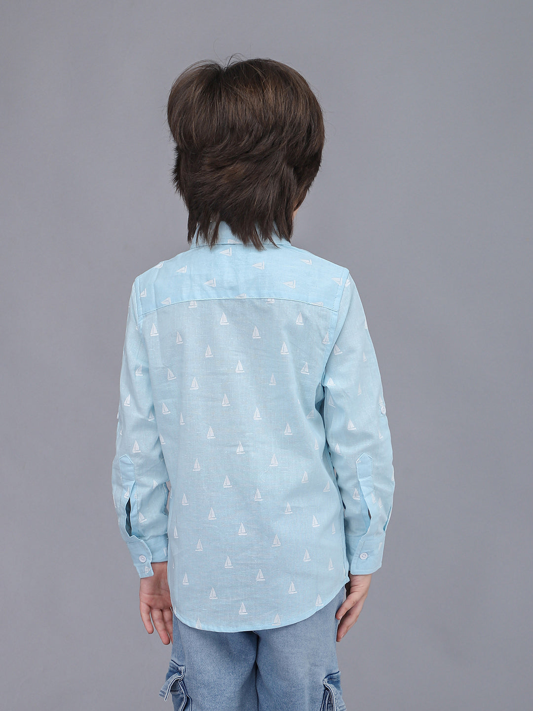 Camisa informal de manga larga a cuadros azul cielo