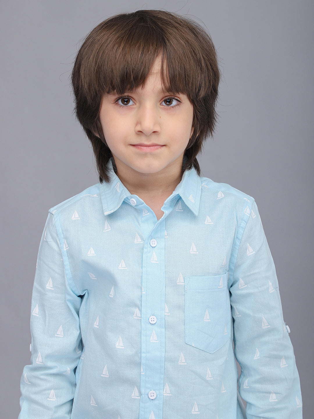 Camisa informal de manga larga a cuadros azul cielo