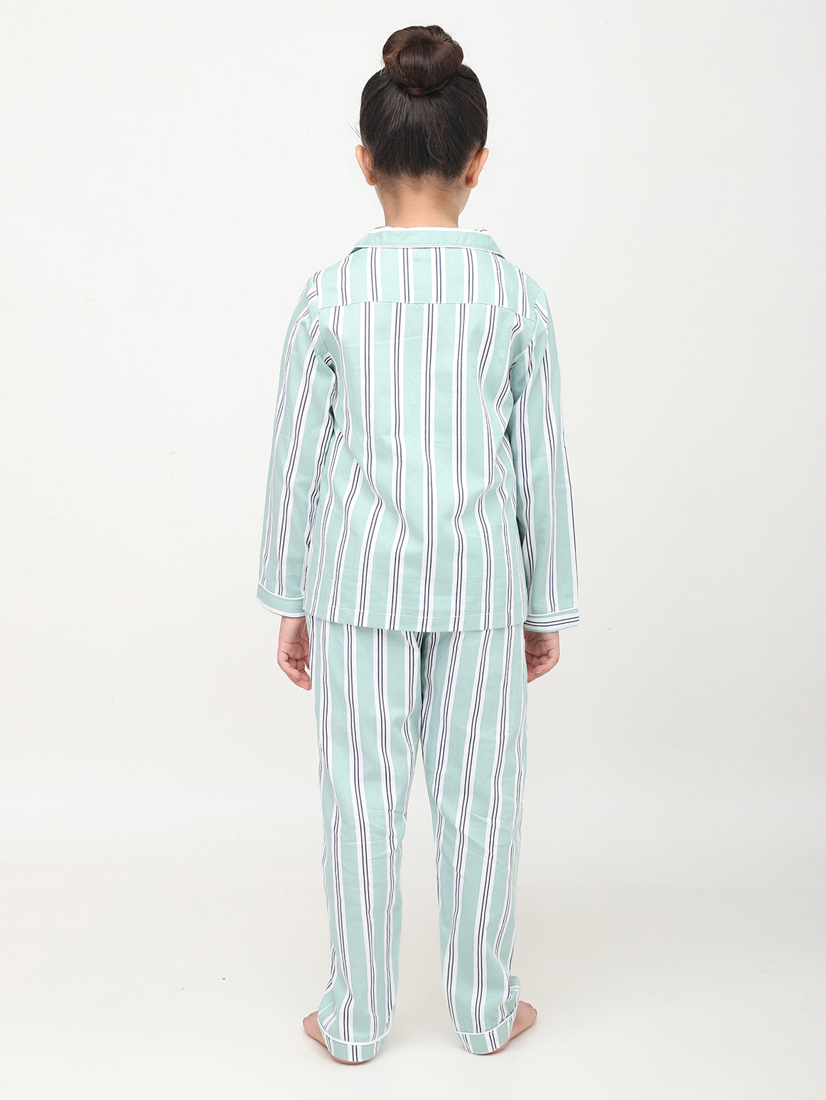 Pastel Green & White Striped Nightsuit For Girls & Boys