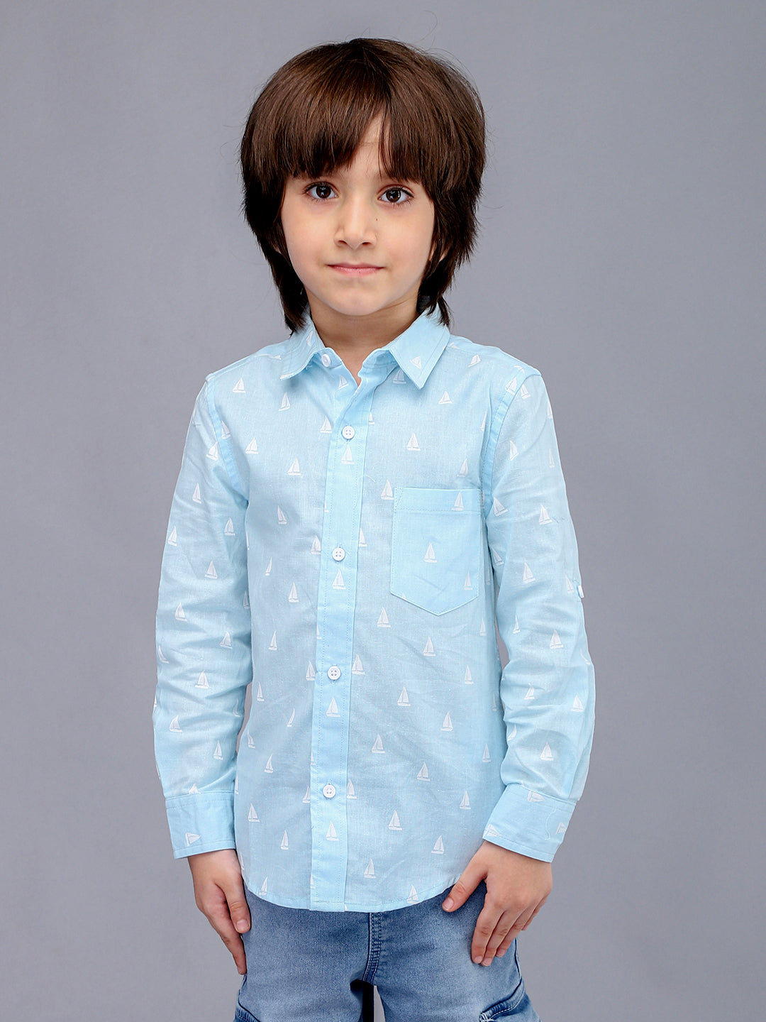 Camisa informal de manga larga a cuadros azul cielo
