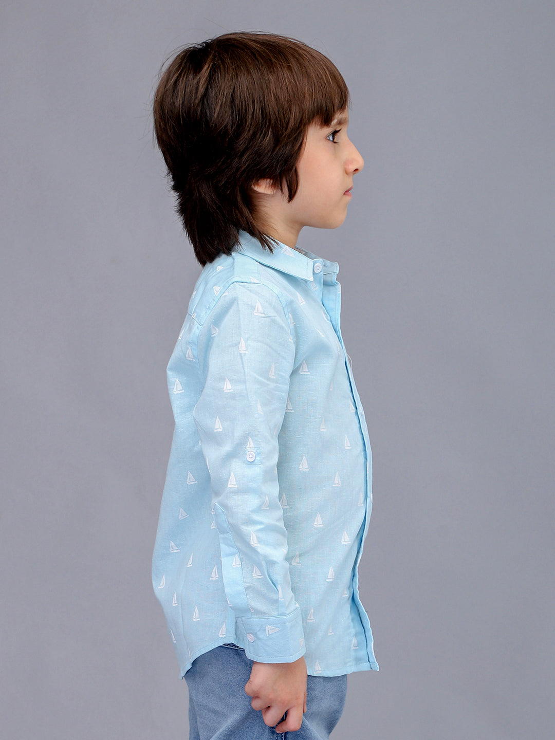 Camisa informal de manga larga a cuadros azul cielo