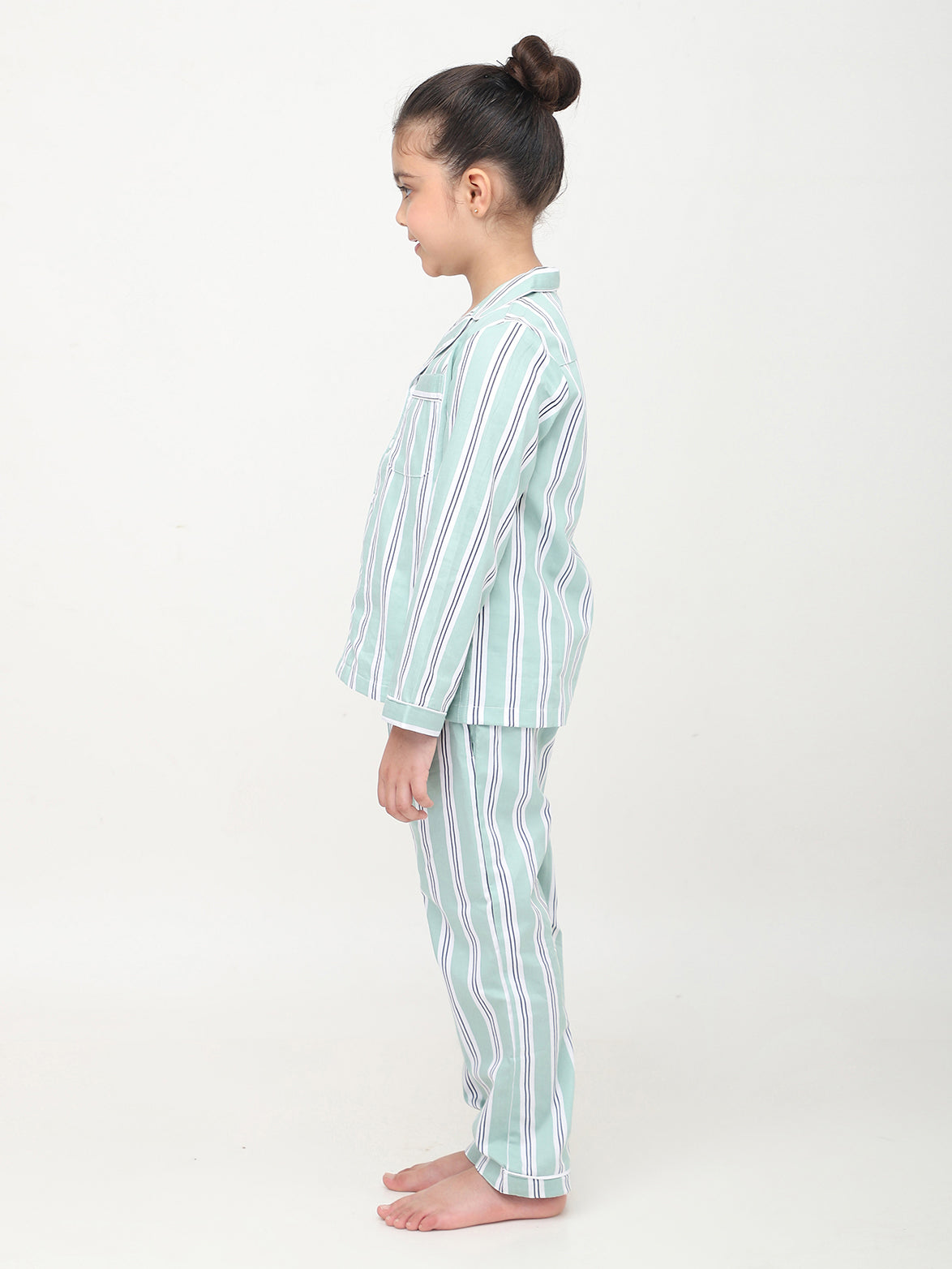 Pastel Green & White Striped Nightsuit For Girls & Boys