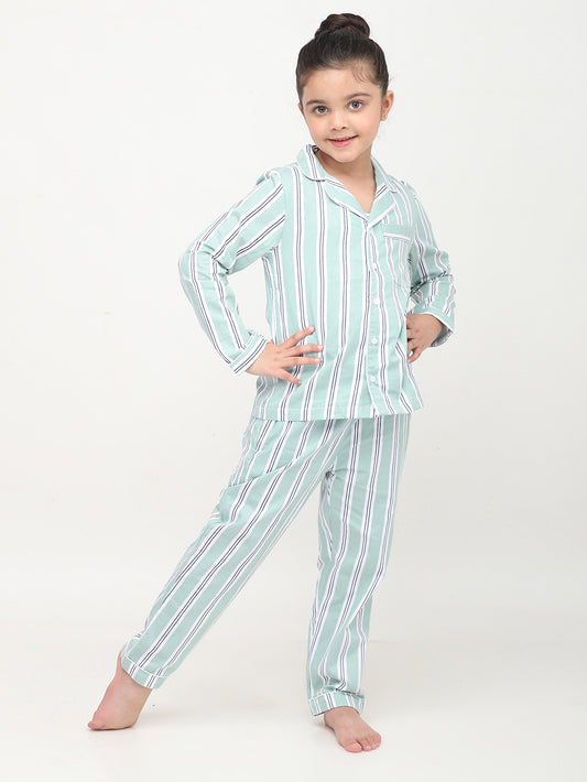 Striped Full Sleeves Night Suits For Girls & Boys