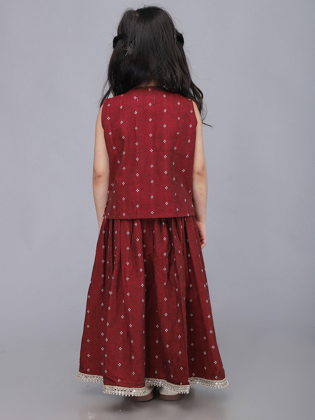 Conjunto de lehenga de algodón telar para bebé - Granate