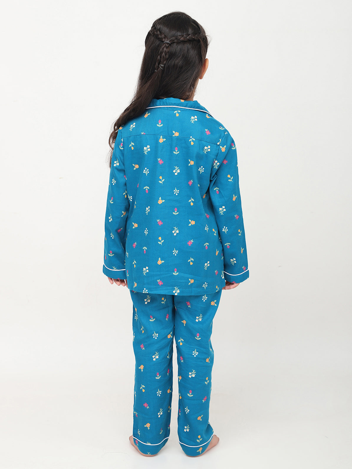 Blue Floral Printed Nightsuit for Girls