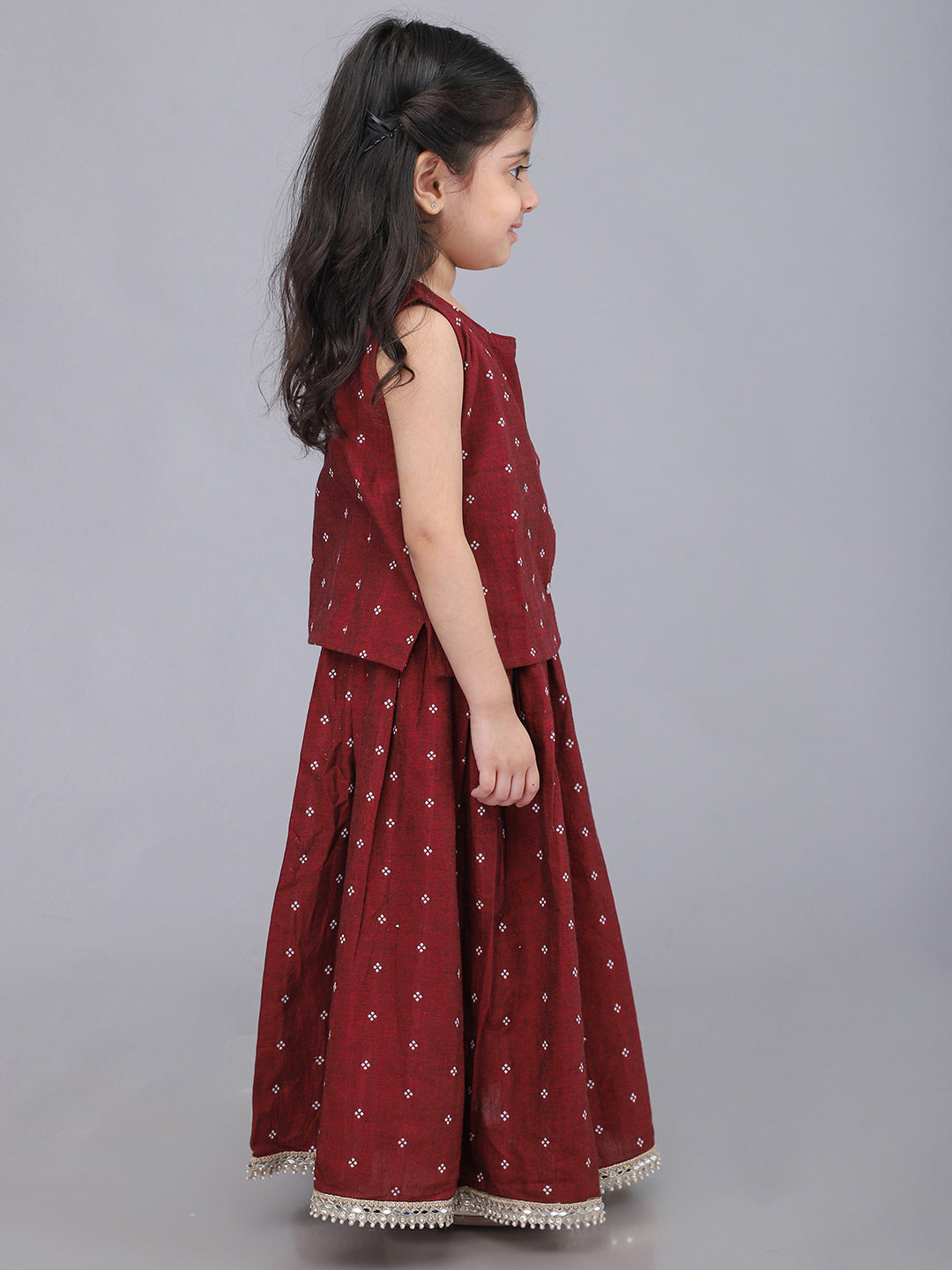 Handloom Cotton Infant Girls Lehenga Set - Maroon