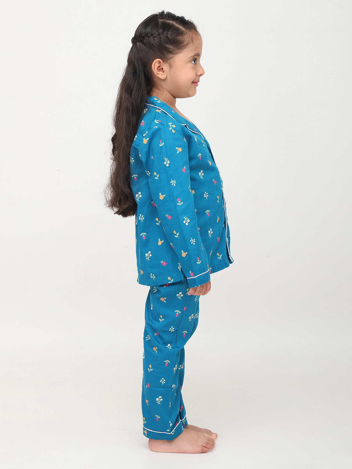 Blue Floral Printed Nightsuit for Girls