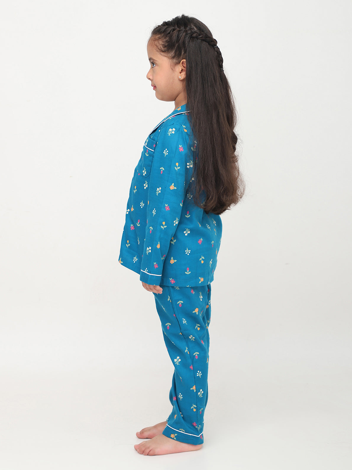 Blue Floral Printed Nightsuit for Girls