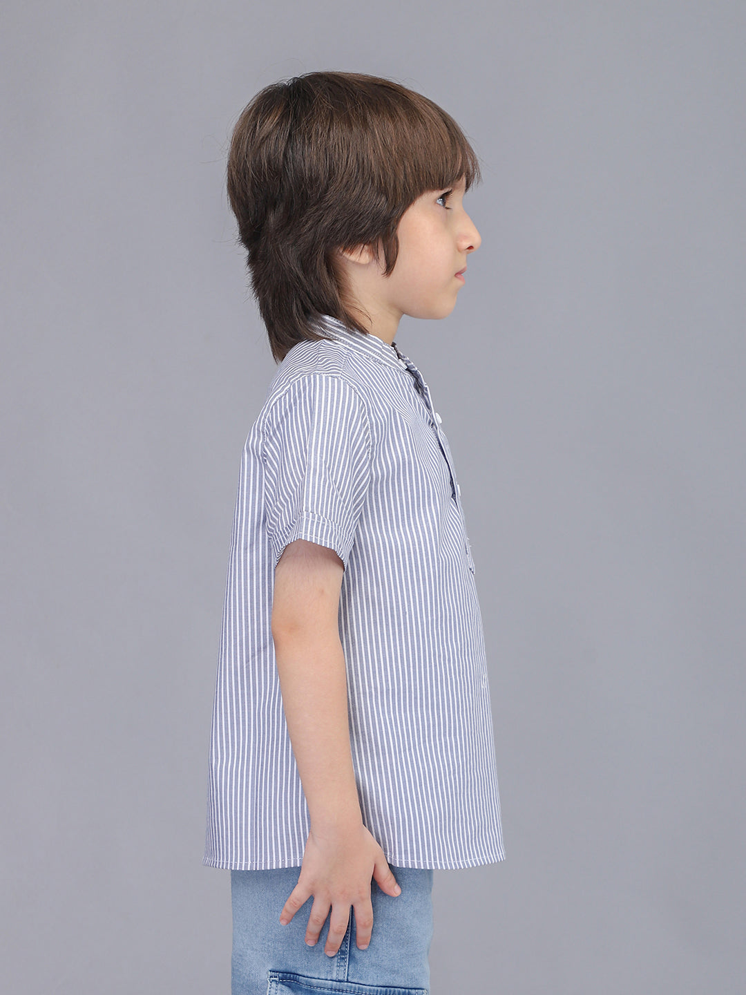 Mandarin Style Checkered Half Sleeves Shirt