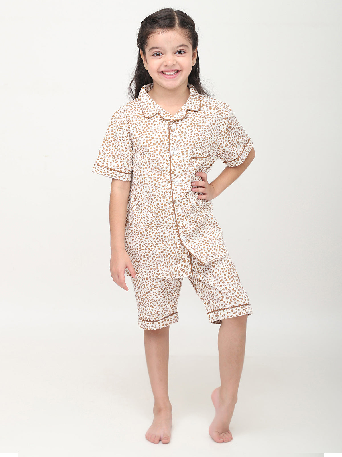 Animal Print Half Sleeves Night Suits For Girls
