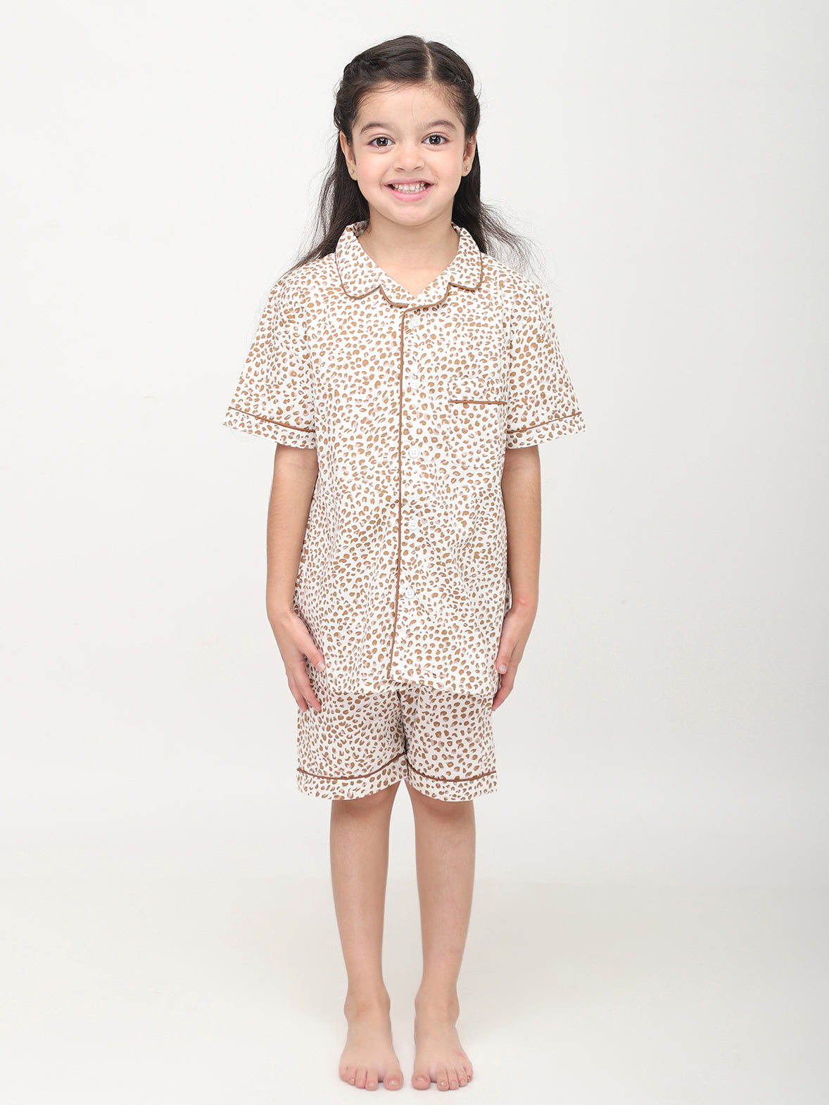Animal Print Half Sleeves Night Suits For Girls