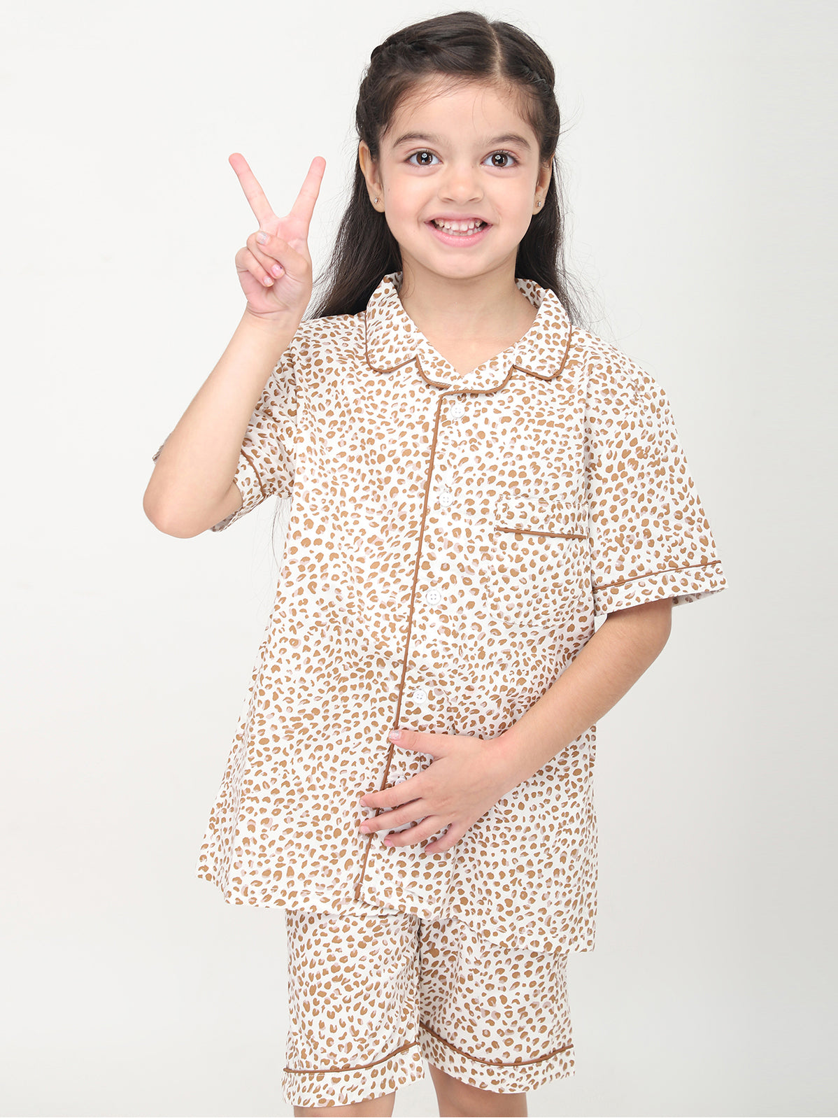 Animal Print Half Sleeves Night Suits For Girls