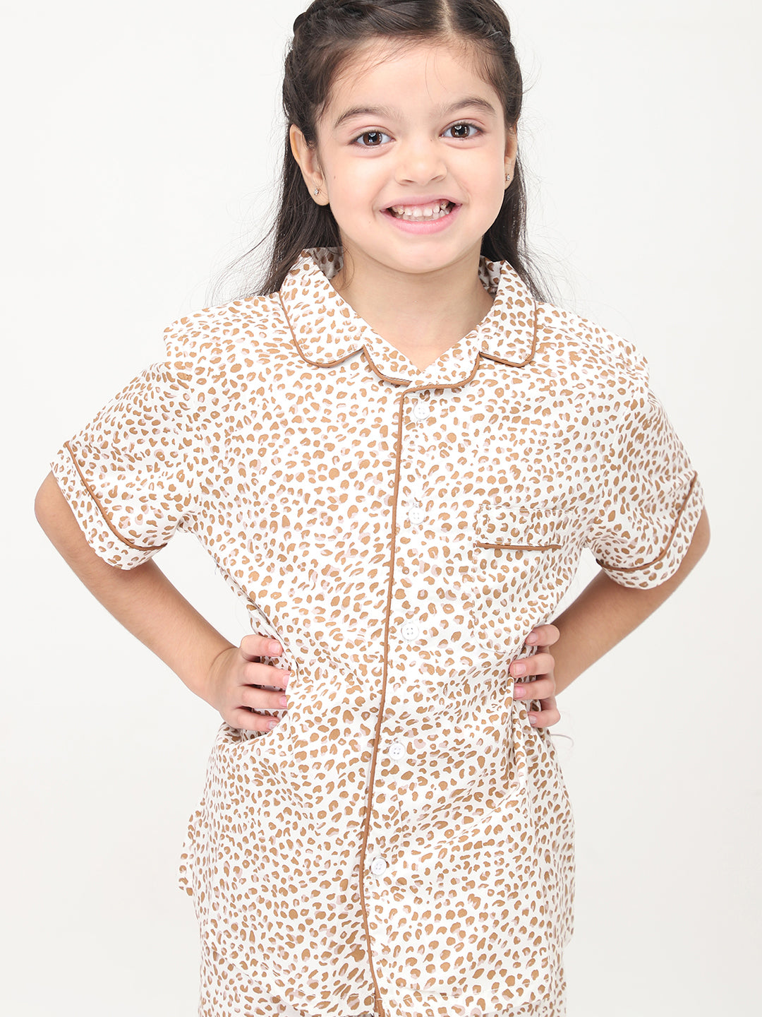 Animal Print Half Sleeves Night Suits For Girls