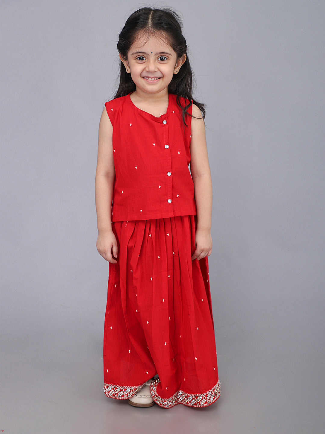 Handloom Cotton Infant Girls Lehenga Set - Red