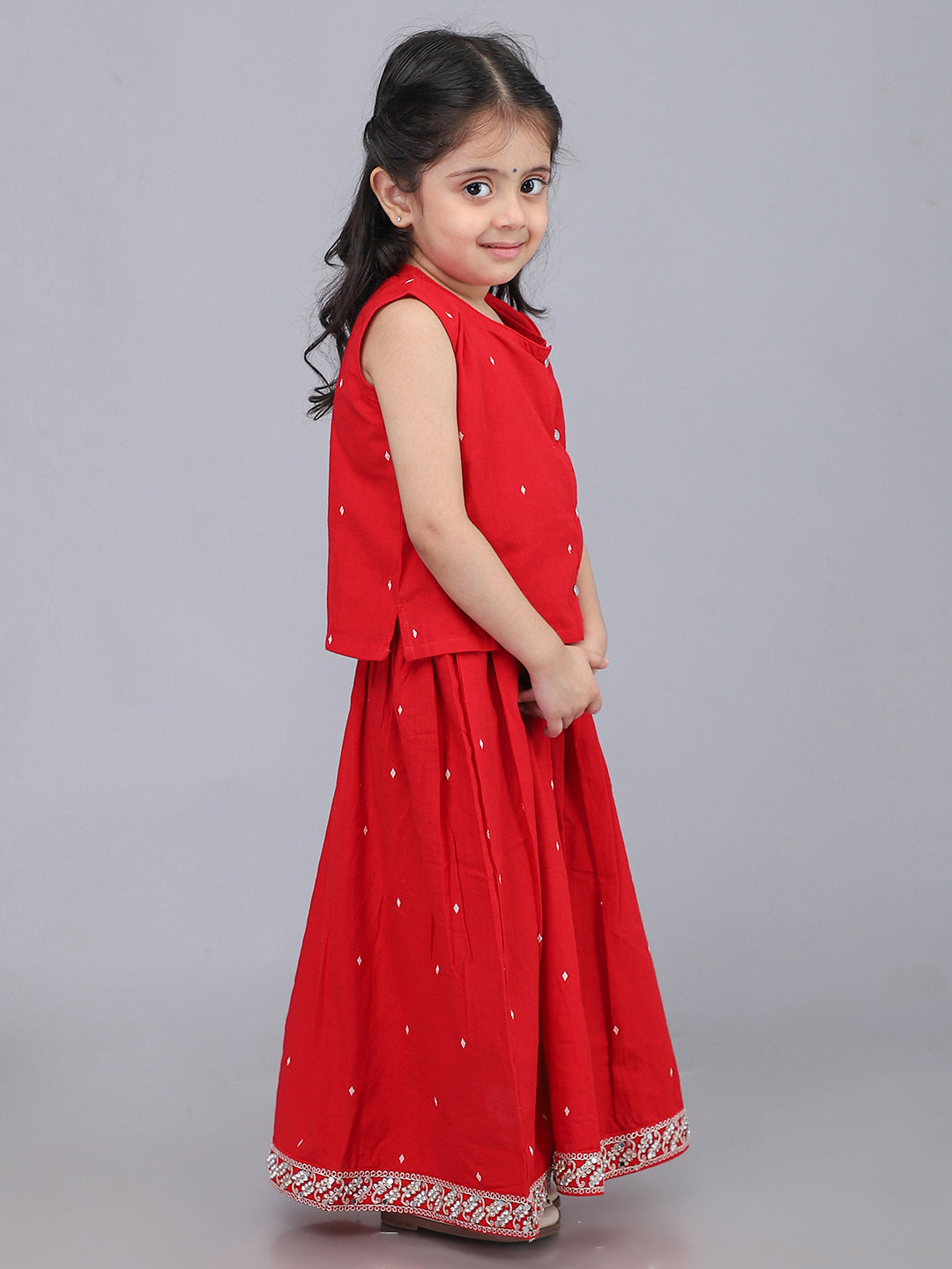 Handloom Cotton Infant Girls Lehenga Set - Red