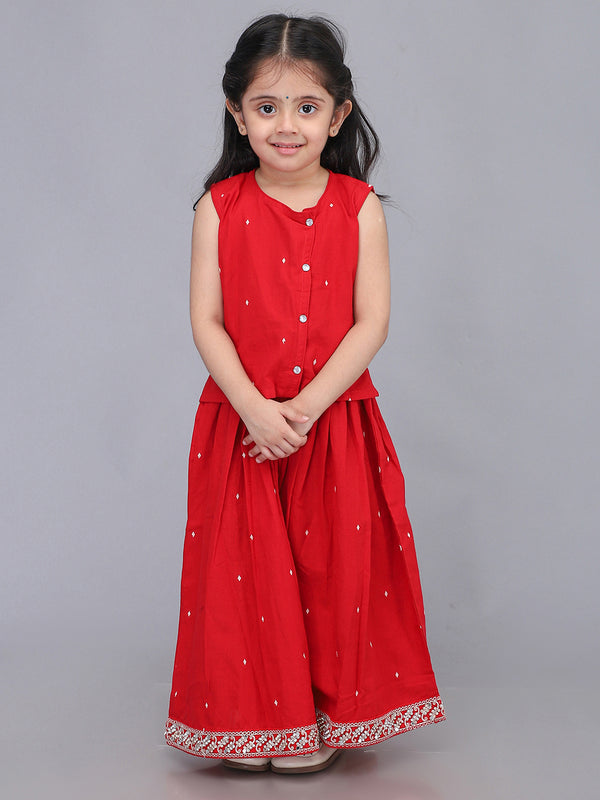 Handloom Cotton Infant Girls Lehenga Set - Red