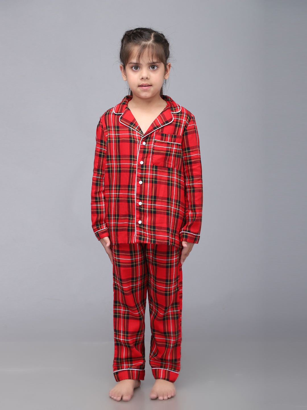 Classic Red Plaid Christmas PJ Set for Girls & Boys