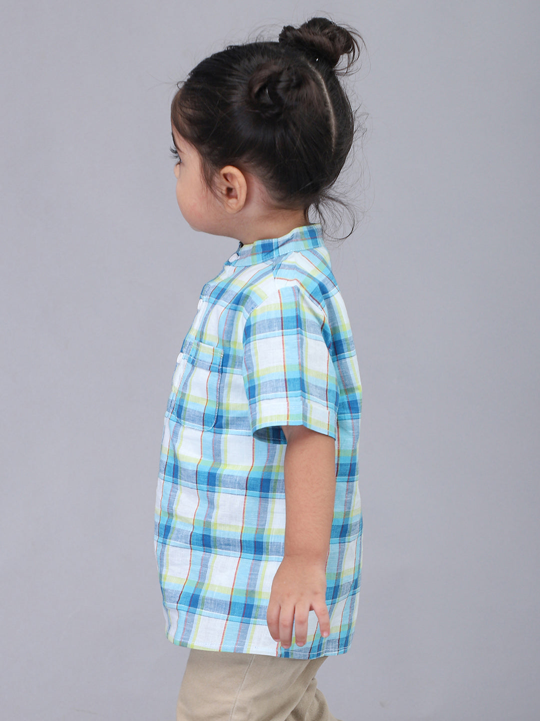 Blue and White Checkered Half Sleeves Casual Shirt