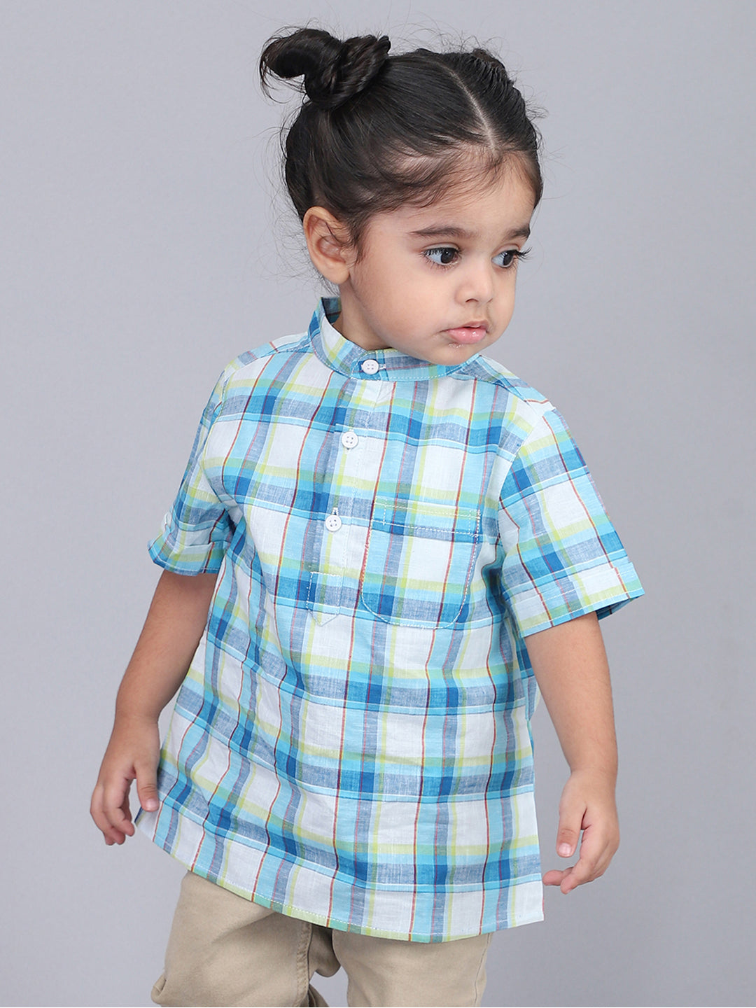 Blue and White Checkered Half Sleeves Casual Shirt