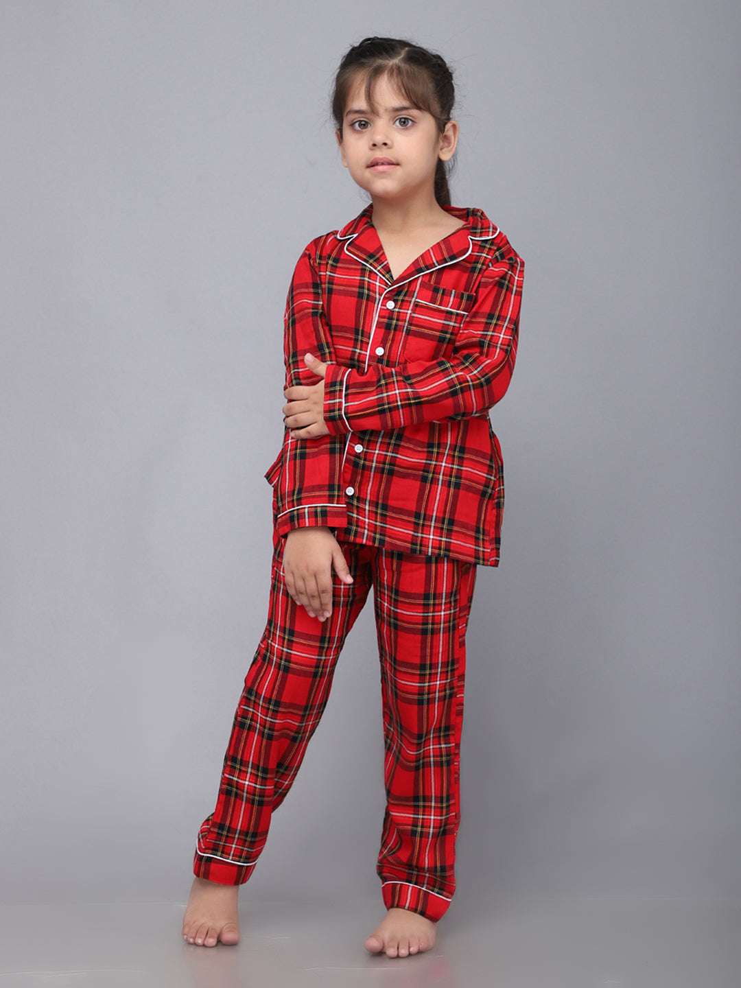 Classic Red Plaid Christmas Night Suits for Girls & Boys