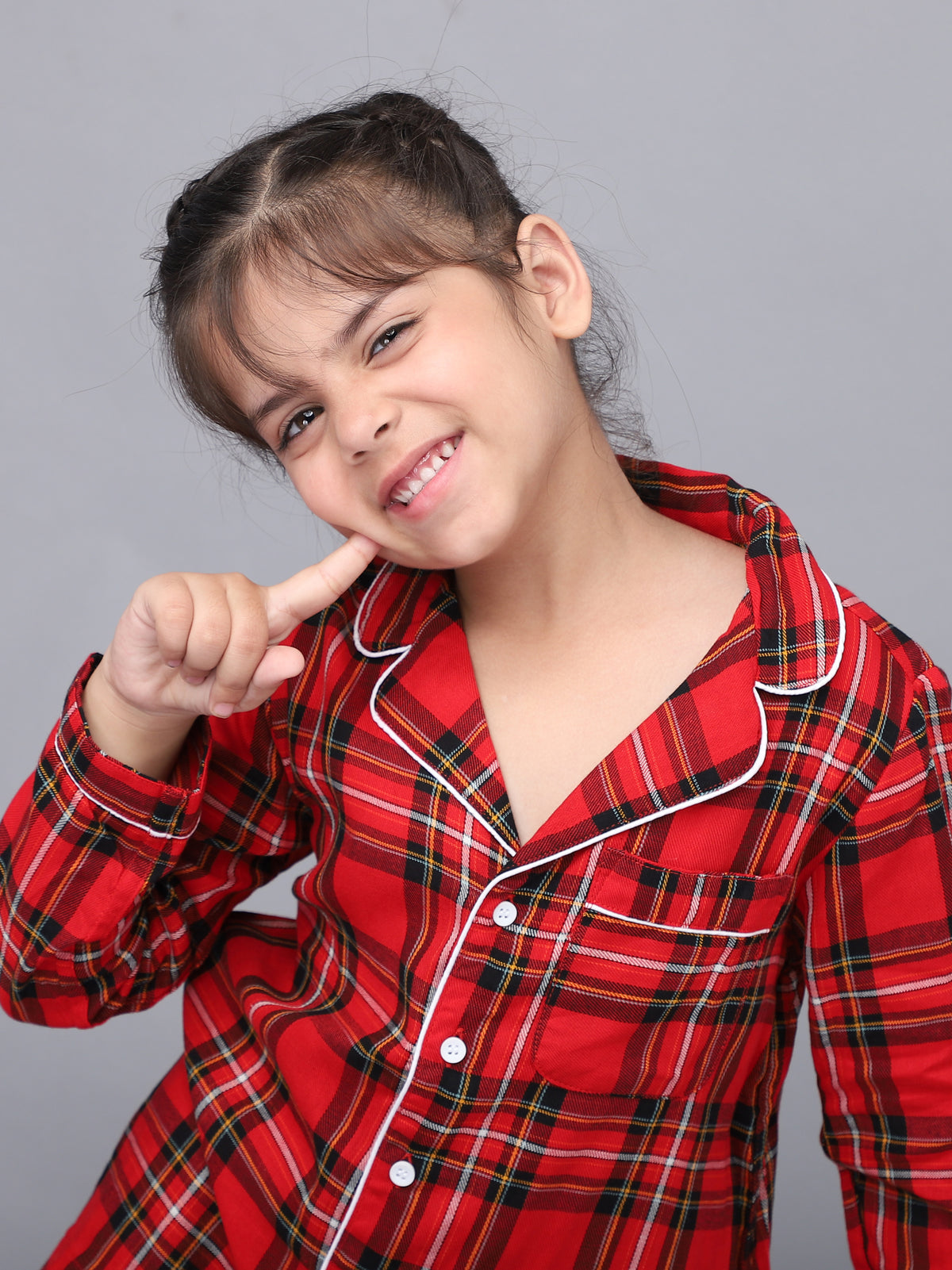 Classic Red Plaid Christmas Night Suits for Girls & Boys