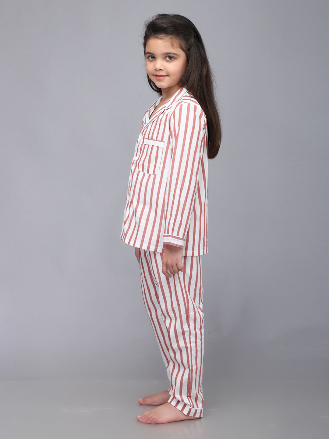 Pijamas de manga larga con rayas para niñas y niños