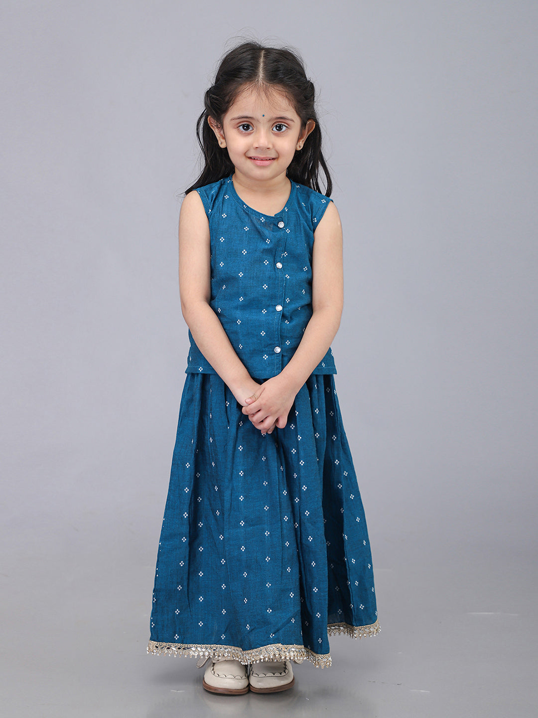 Handloom Cotton Infant Girls Lehenga Set - Blue