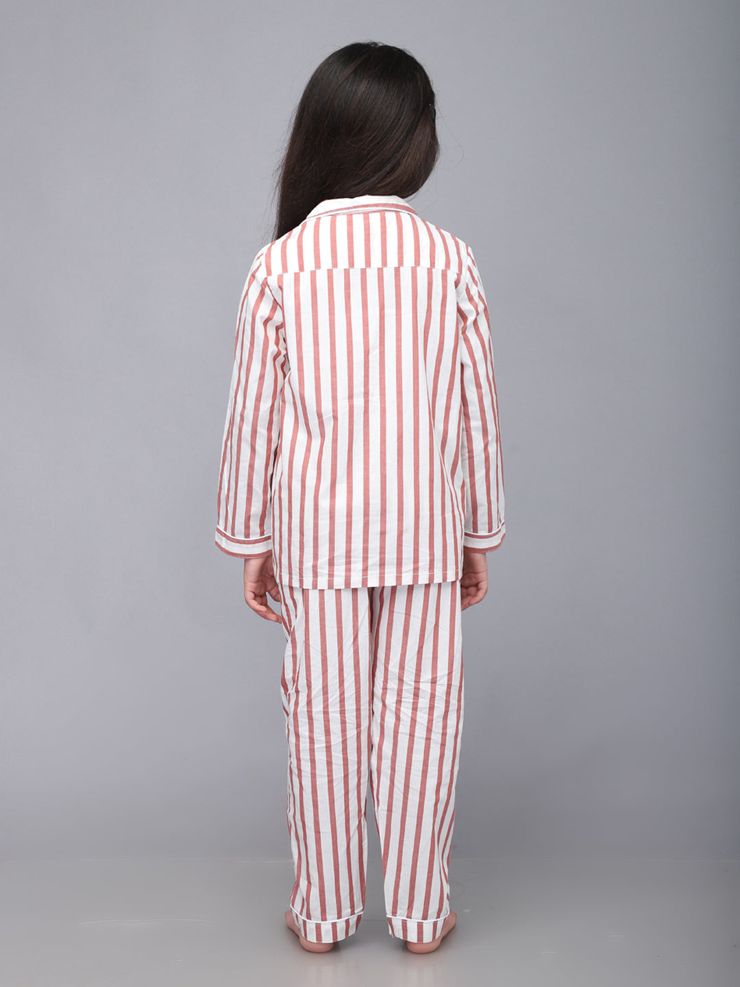 Red & White Striped Full Sleeves Nightsuit for Girls & Boys