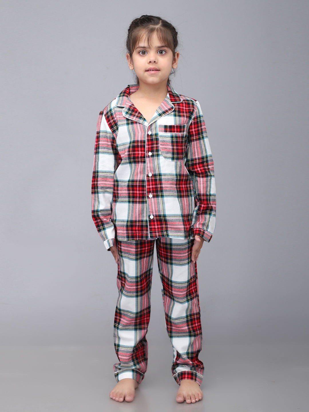 Classic Christmas Green Plaid Set for Girls & Boys- White & Red