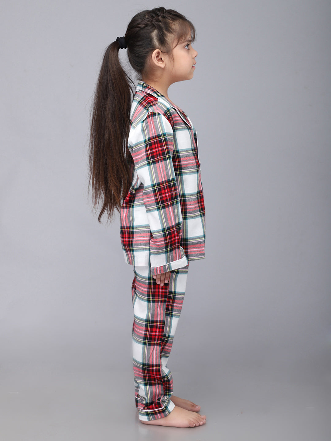 Classic Christmas Green Plaid Set for Girls & Boys- White & Red