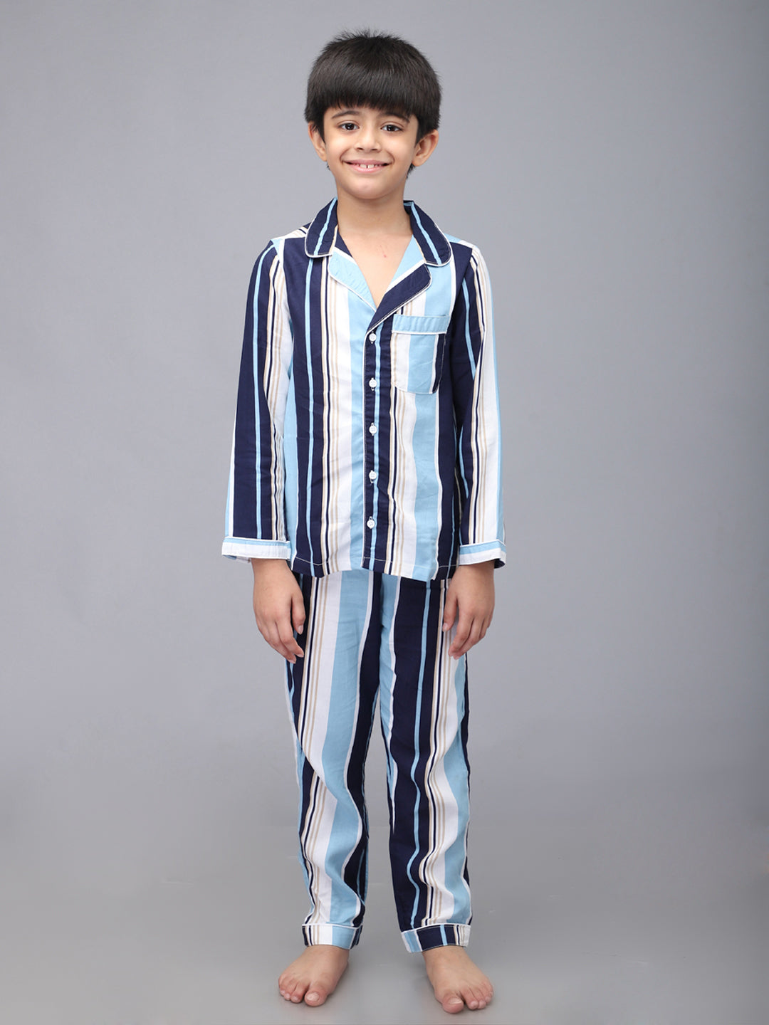 Striped Full Sleeves Night Suits For Boys