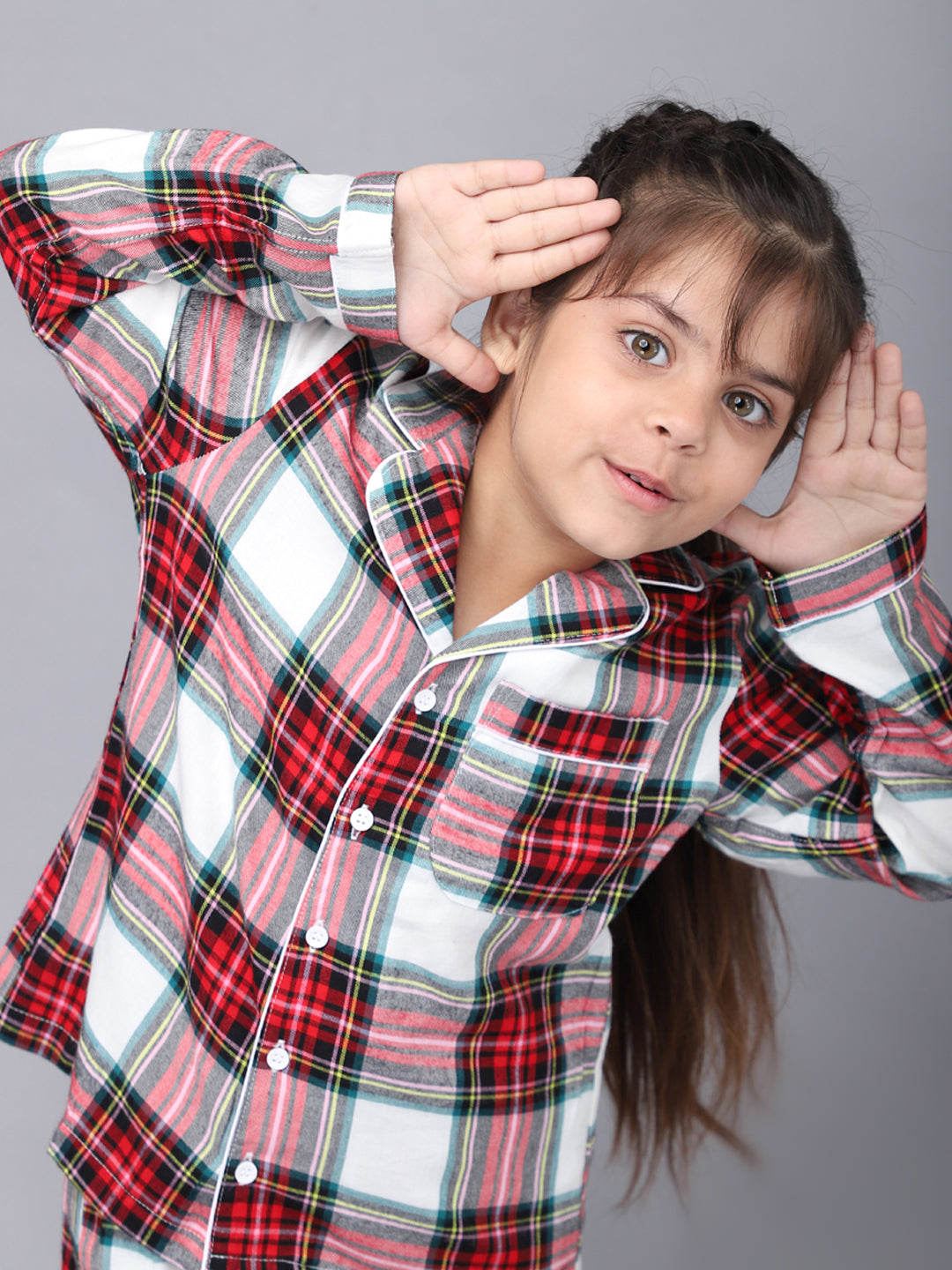 Classic Christmas Green Plaid Set for Girls & Boys- White & Red