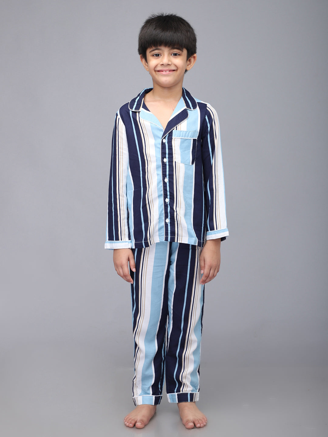 Striped Full Sleeves Night Suits For Boys
