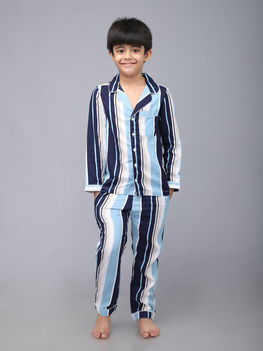 Striped Full Sleeves Night Suits For Boys