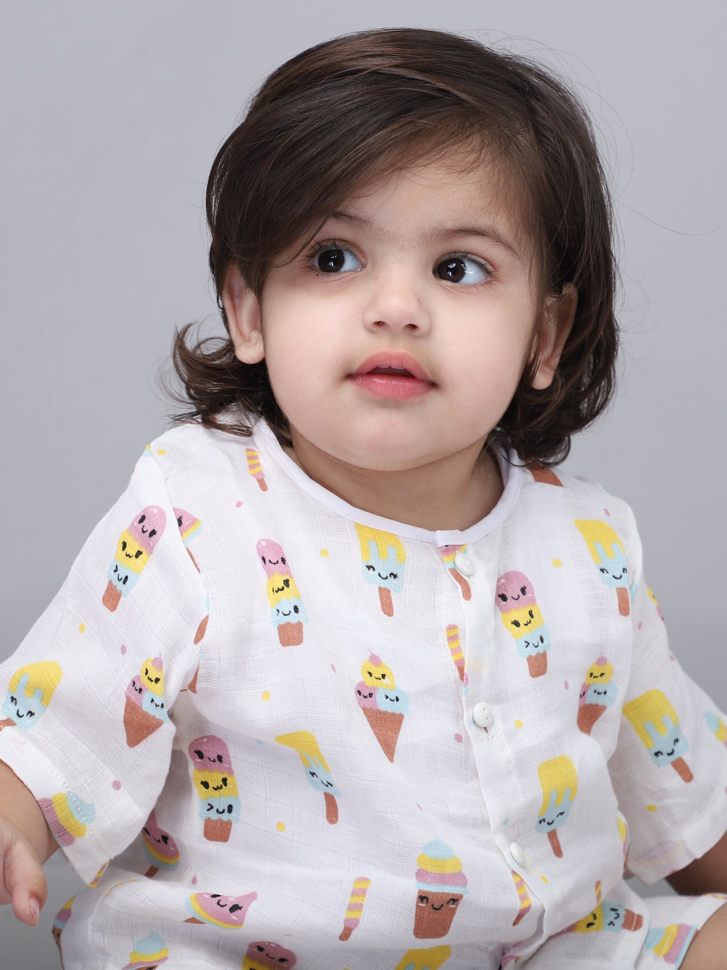 Infants Kids White Printed Top and Shorts Co-Ords Set