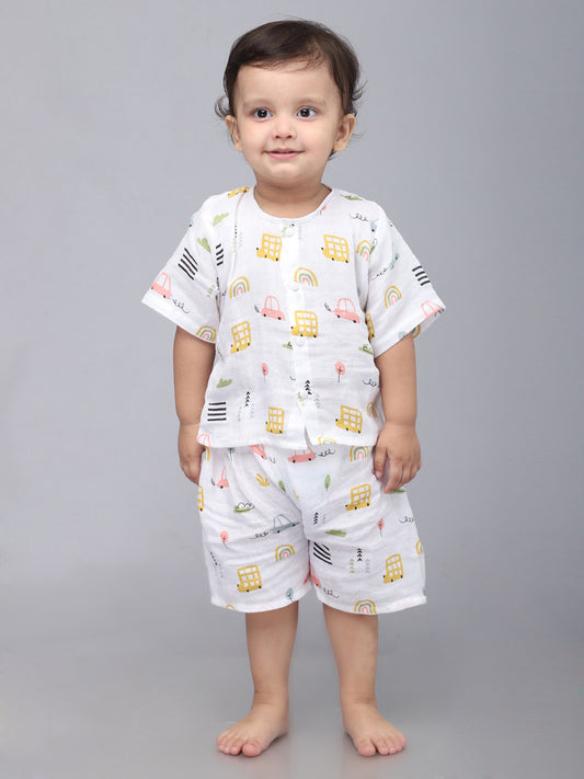 Infants Kids White Printed Top and Shorts Co-Ords Set