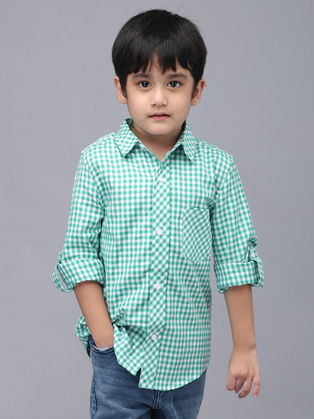 Green & White Checkered Full Sleeve Shirt