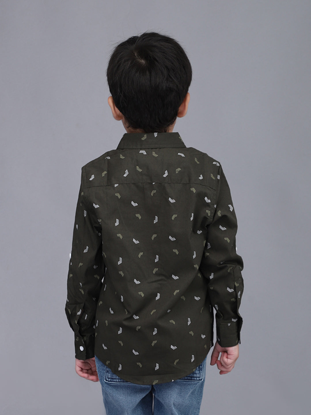 Olive Green Printed Full Sleeve Shirt