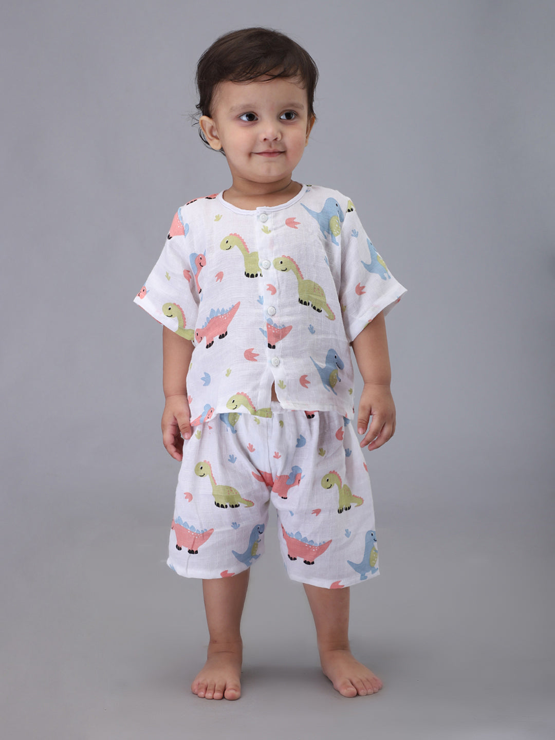 Infants Kids White Printed Top and Shorts Co-Ords Set