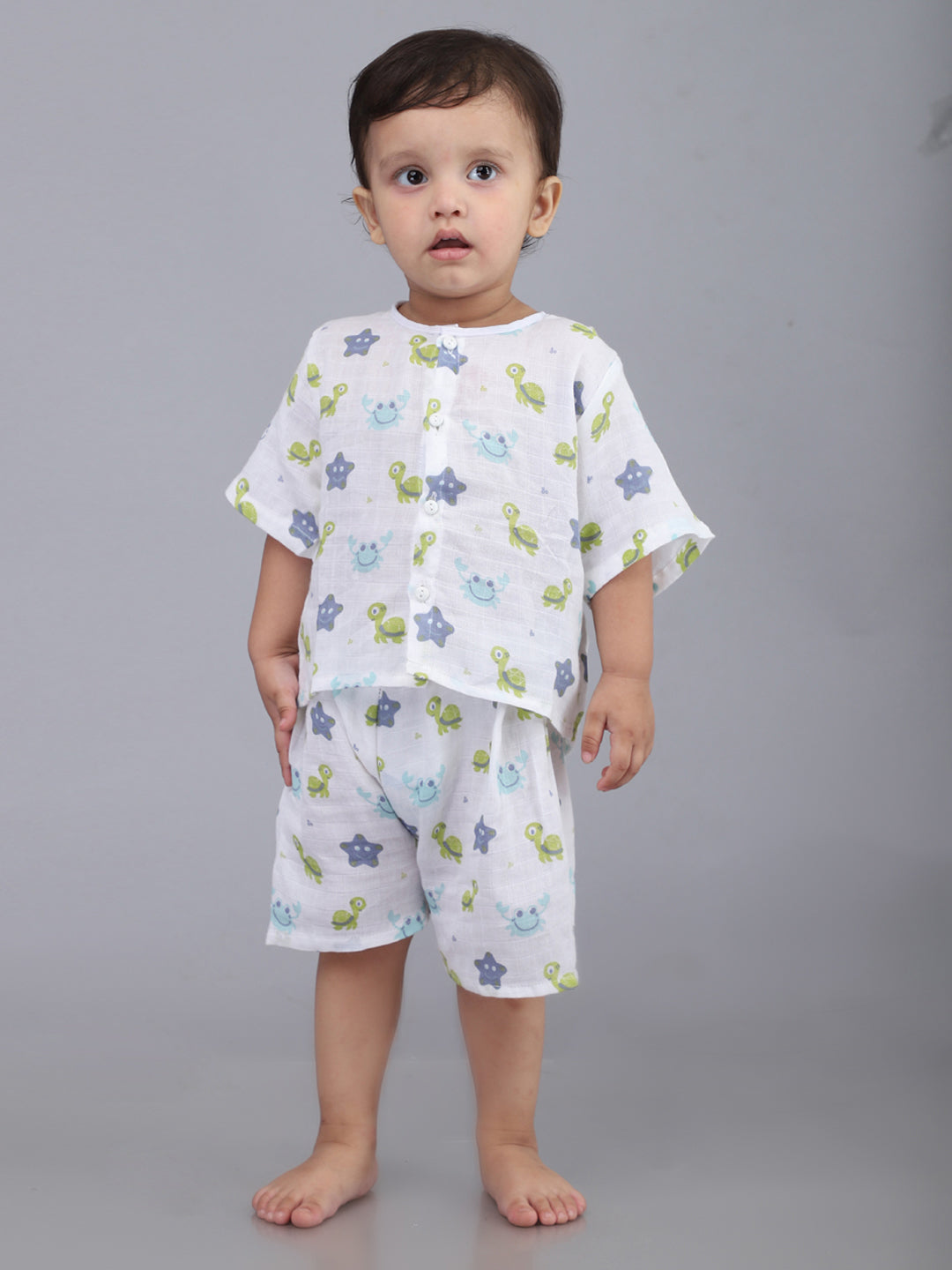 Infants Kids White Printed Top and Shorts Co-Ords Set