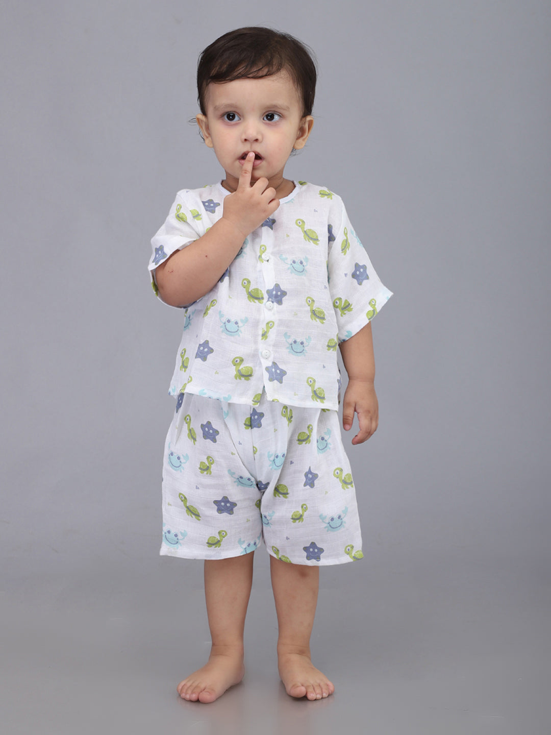 Infants Kids White Printed Top and Shorts Co-Ords Set