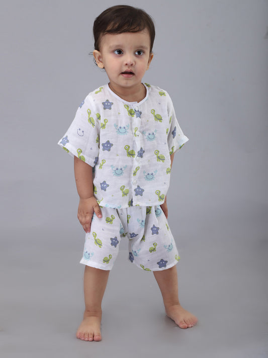 Infants Kids White Printed Top and Shorts Co-Ords Set