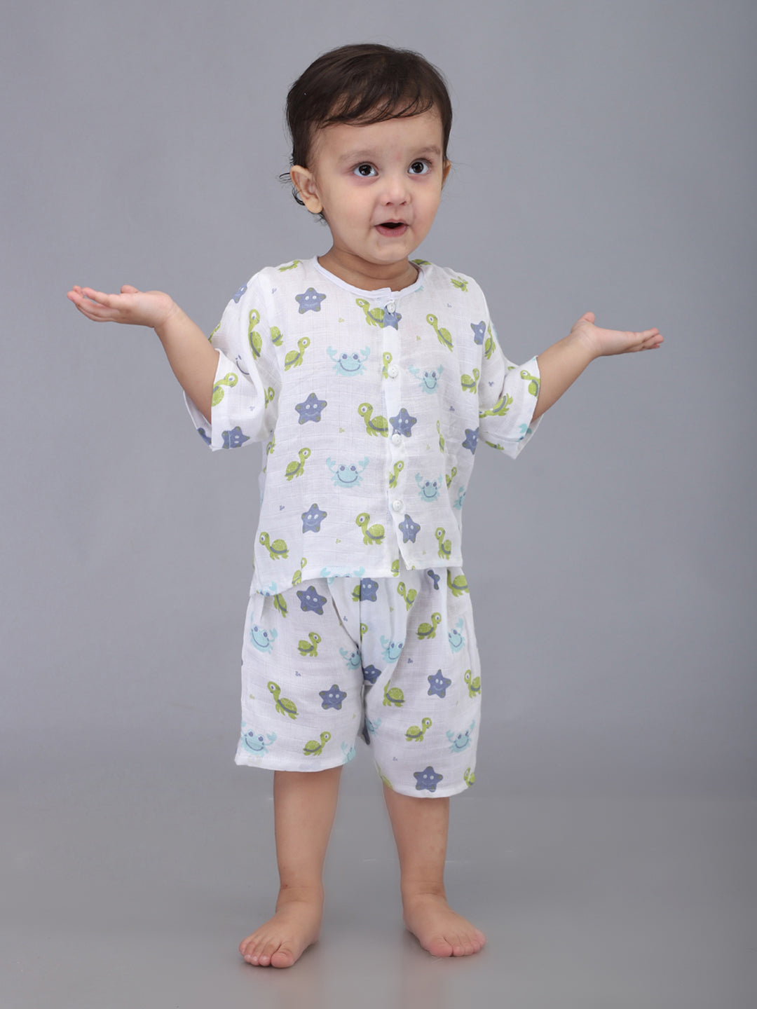 Infants Kids White Printed Top and Shorts Co-Ords Set