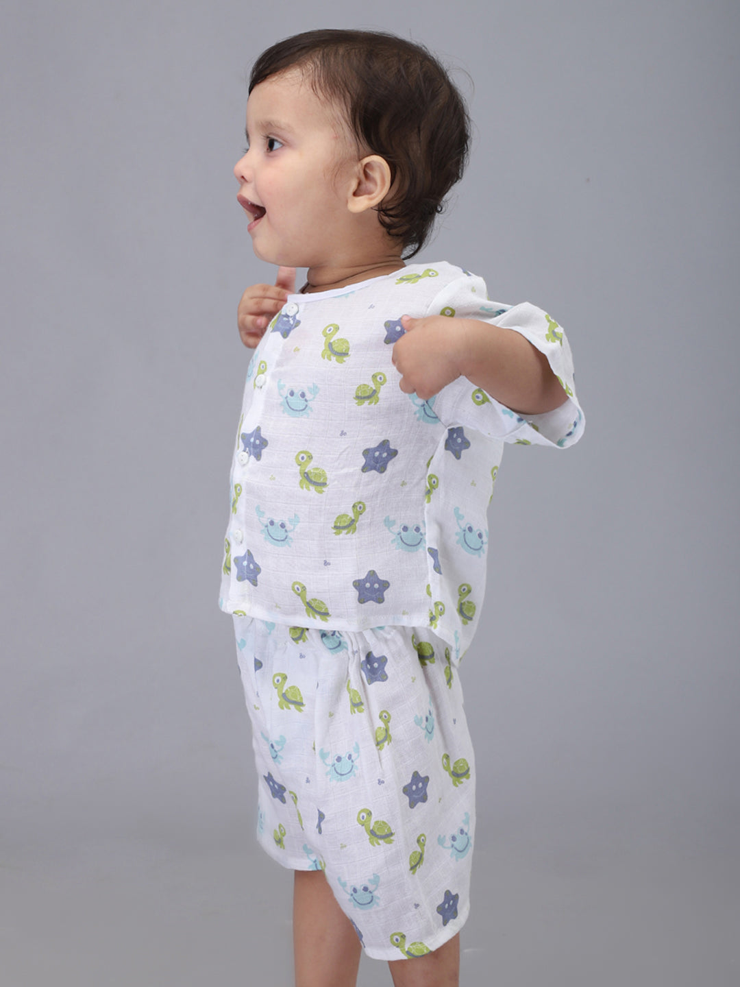 Infants Kids White Printed Top and Shorts Co-Ords Set